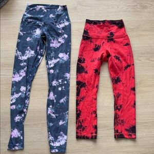 Lululemon Athletica Tie-Dye Leggings - Black, Pink, Red - 2 Pairs size 4 & 2